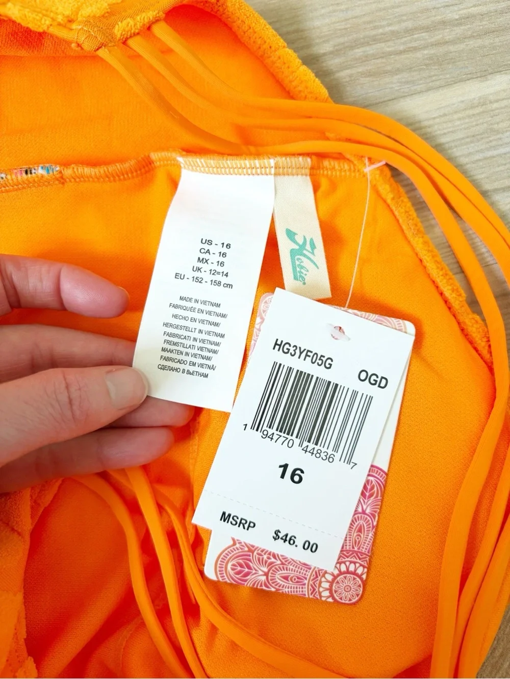 Hobie Girls One Piece Swimsuit Orangeade Terry Tropical Size 16 Beach Vacation